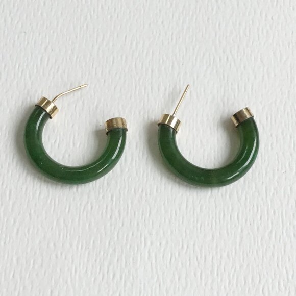 C Hoop Jade? Green Hard Stone Pierced Earrings - Picture 1 of 10